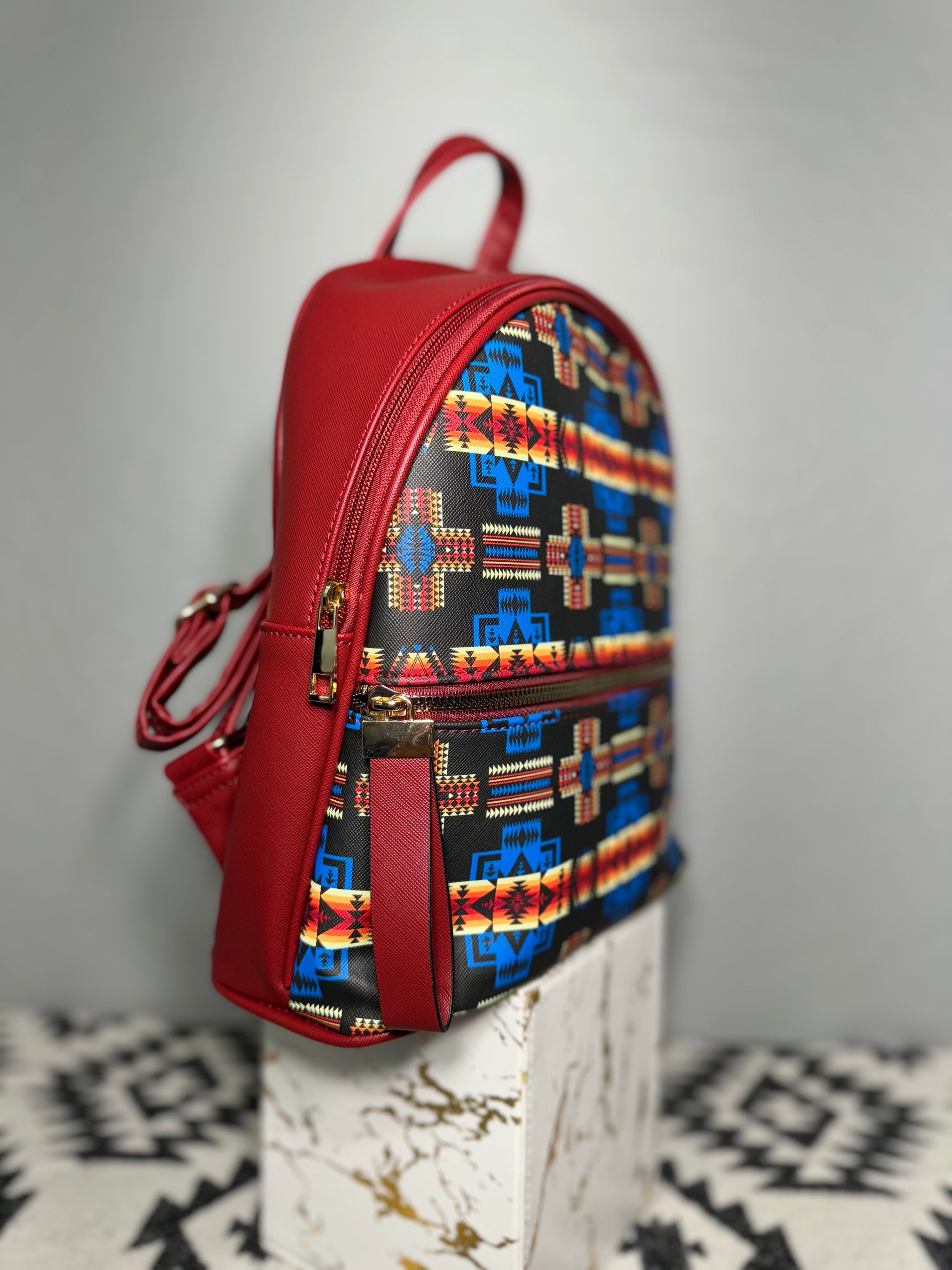 Red-Blue-Black Native Design Mini-Backpack