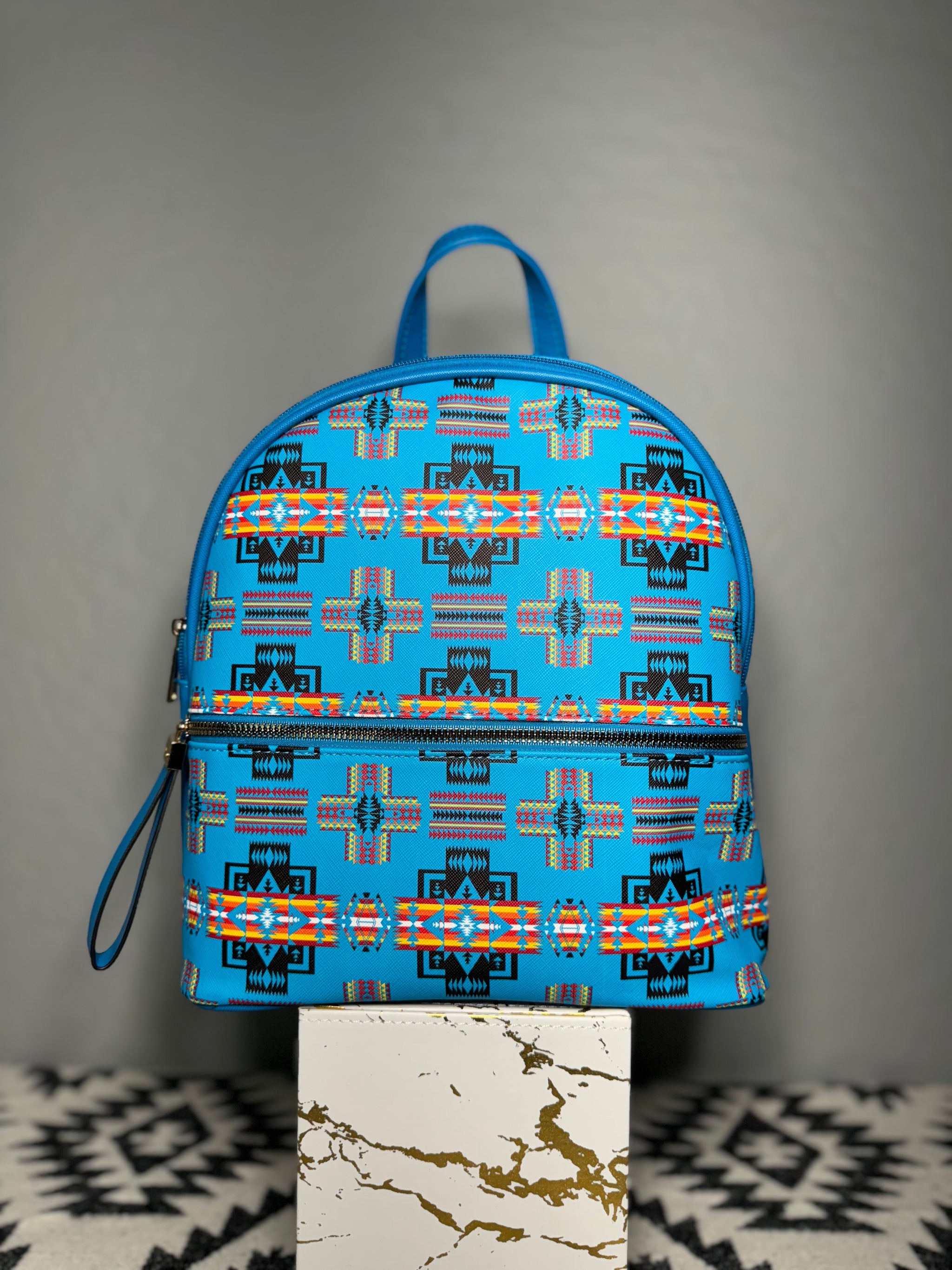Turquoise Native Design Mini-Backpack