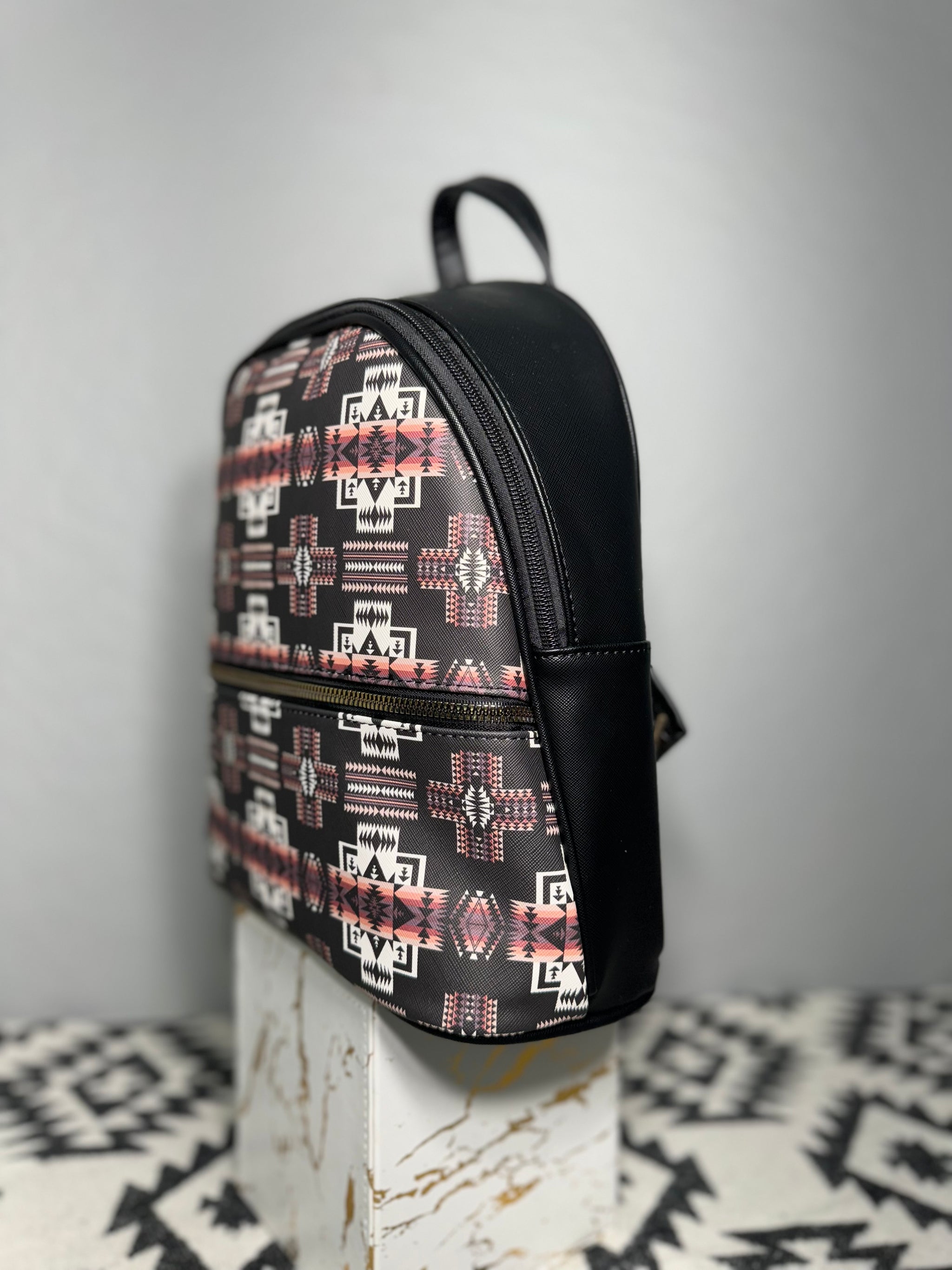 Black Native Design Mini-Backpack
