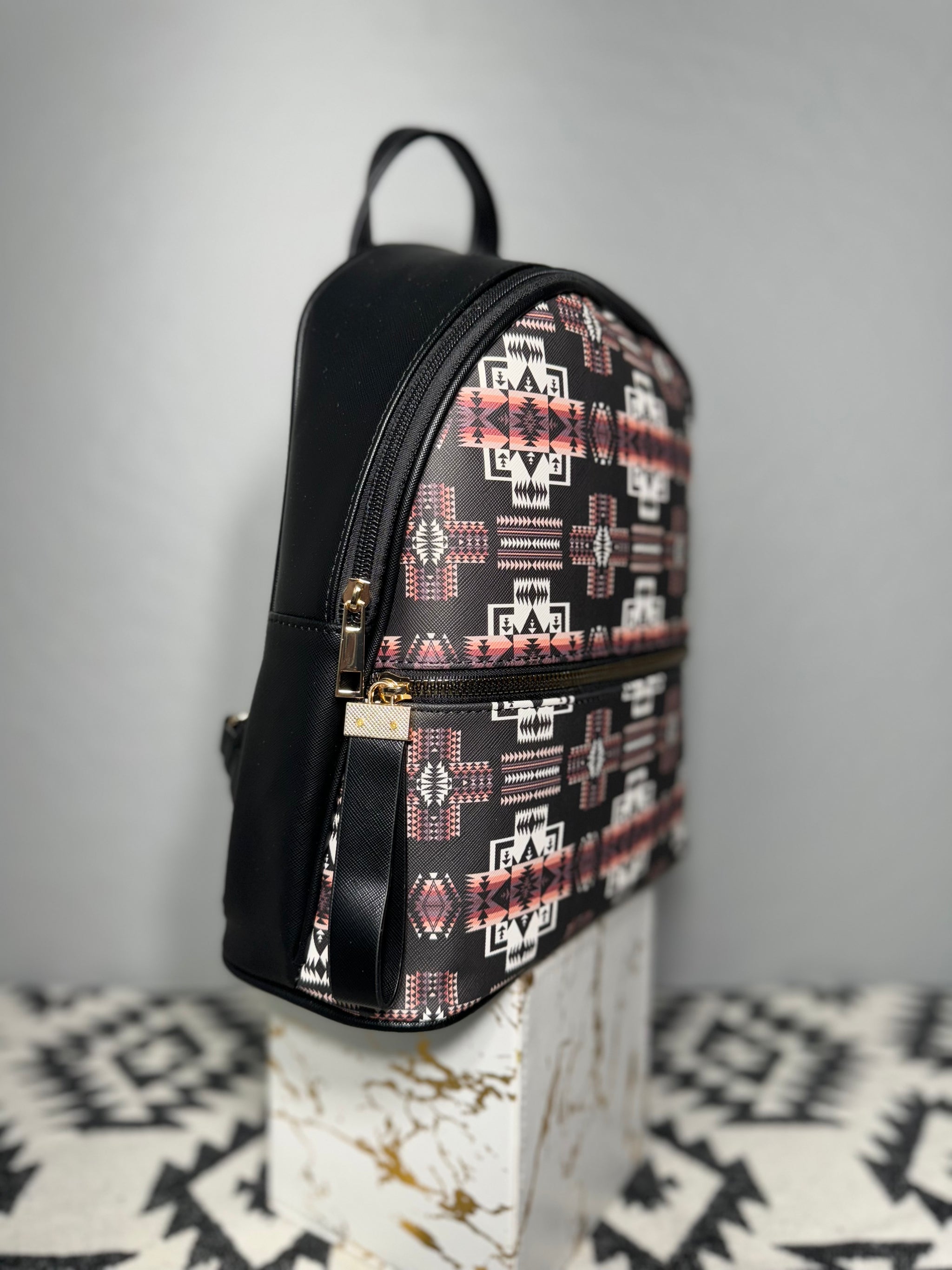 Black Native Design Mini-Backpack