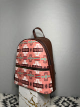 Peach-Brown Native Design Mini-Backpack