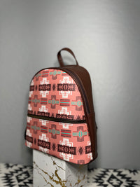 Peach-Brown Native Design Mini-Backpack