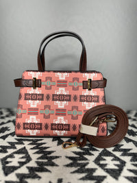 Peach-Brown Native Design Mini-Purse
