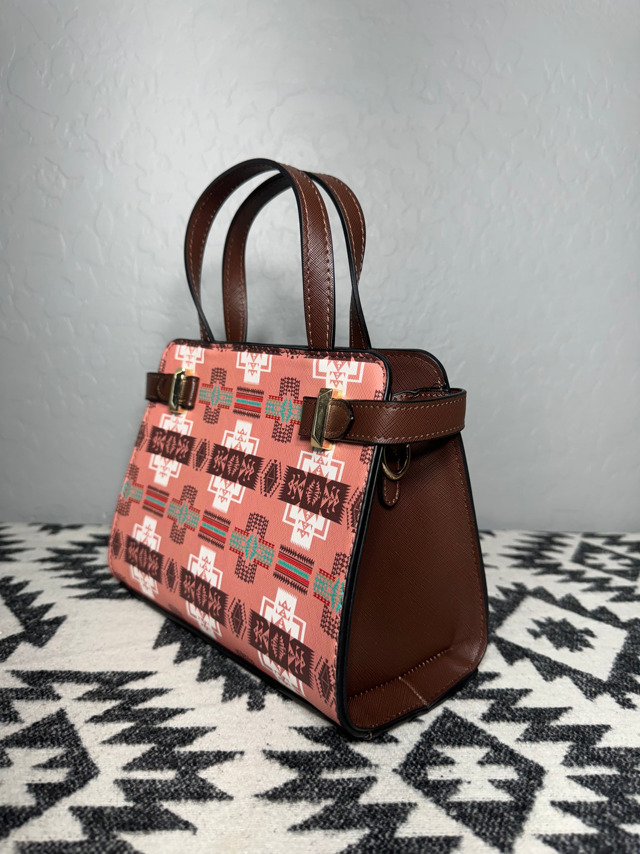Peach-Brown Native Design Mini-Purse