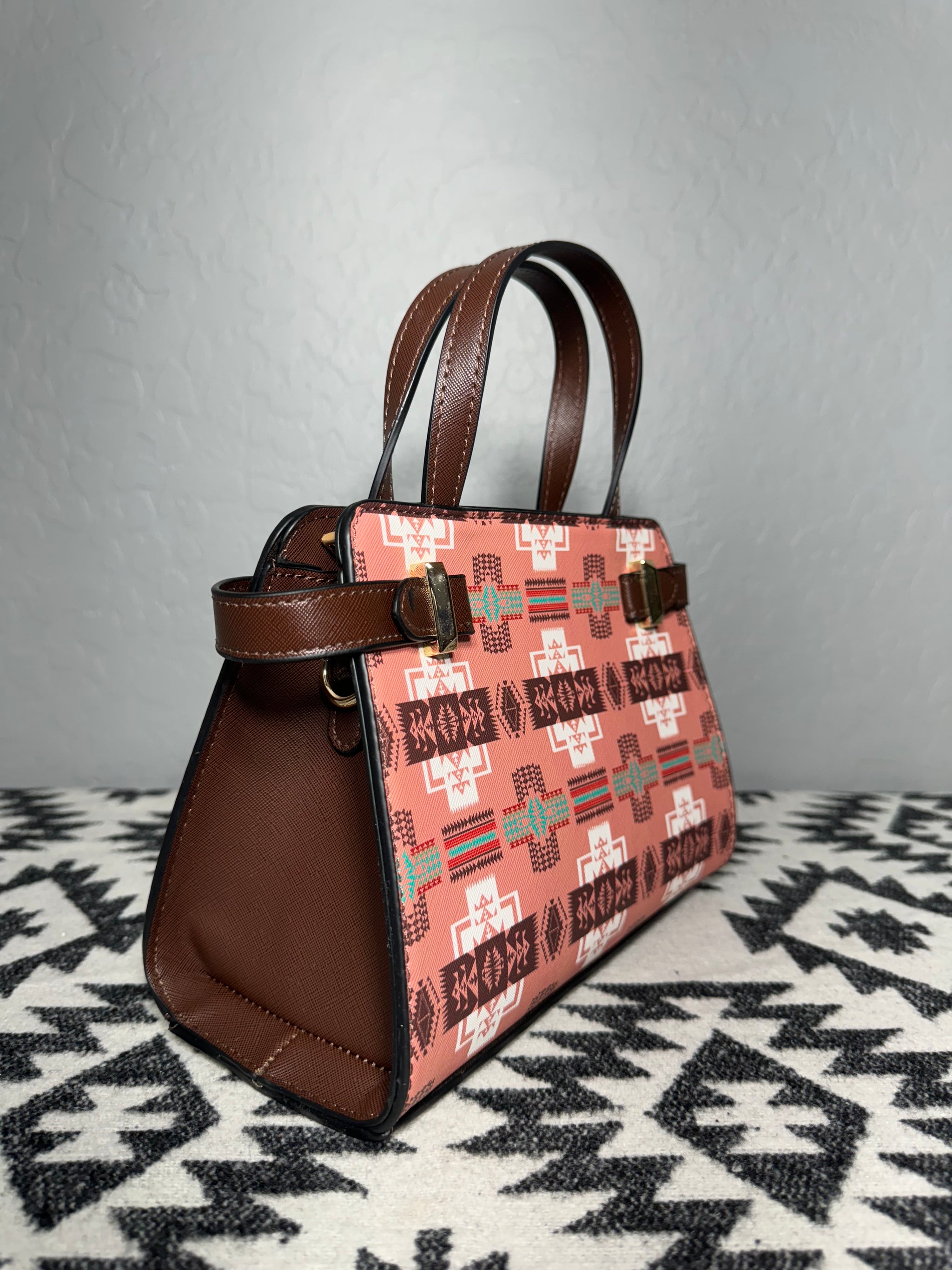 Peach-Brown Native Design Mini-Purse