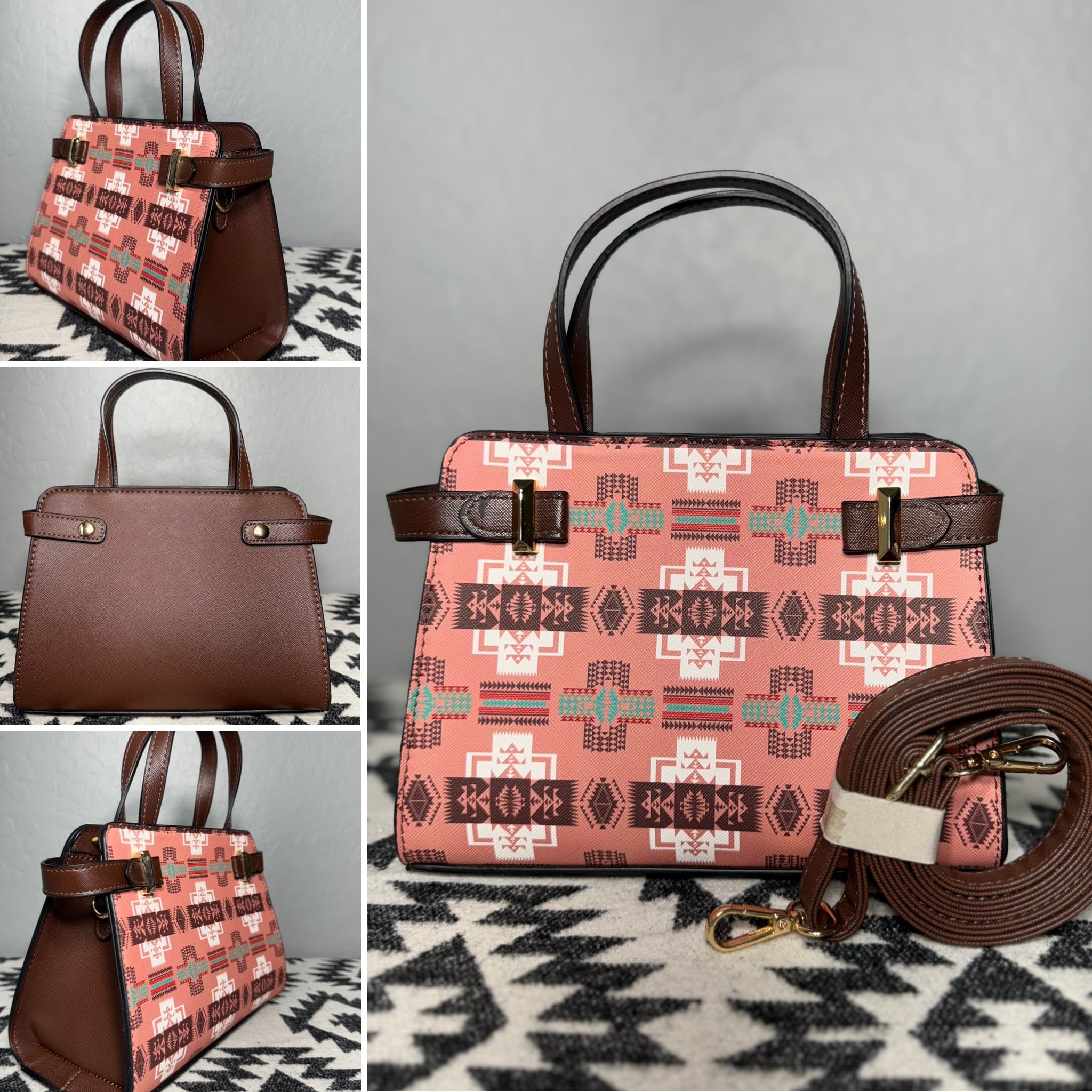 Peach-Brown Native Design Mini-Purse