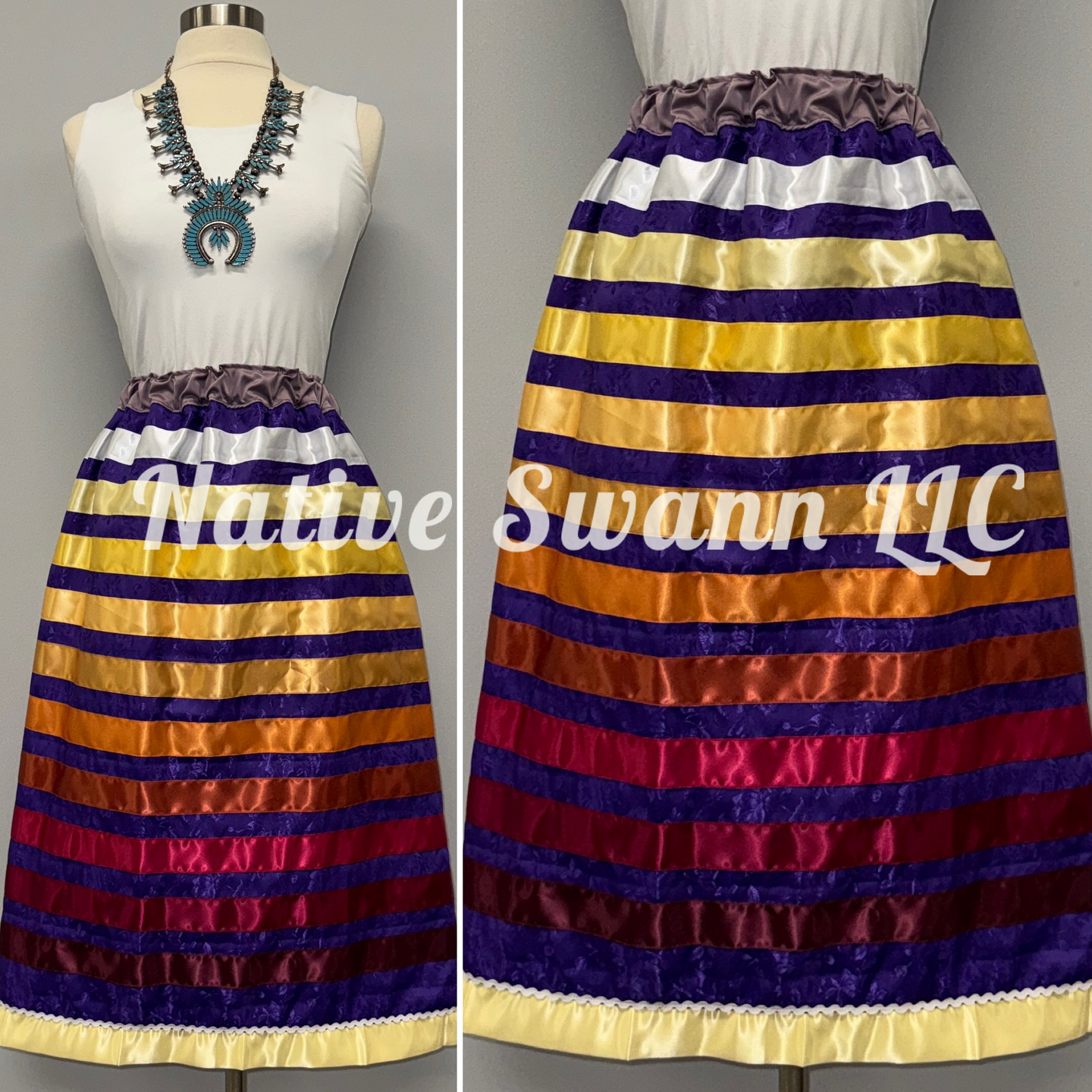 Purple Roses Satin Ribbon Skirt w/ Pockets