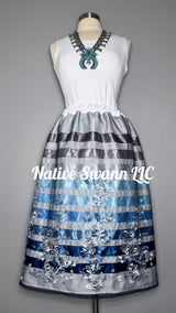 Blues Emb. Floral Overlay Satin Ribbon Skirt