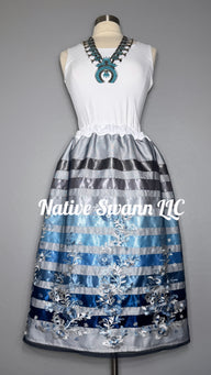 Blues Emb. Floral Overlay Satin Ribbon Skirt