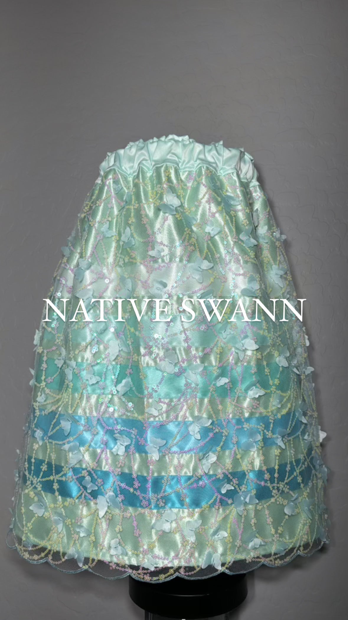 Little Girls Mint Butterfly Satin Ribbon Skirt